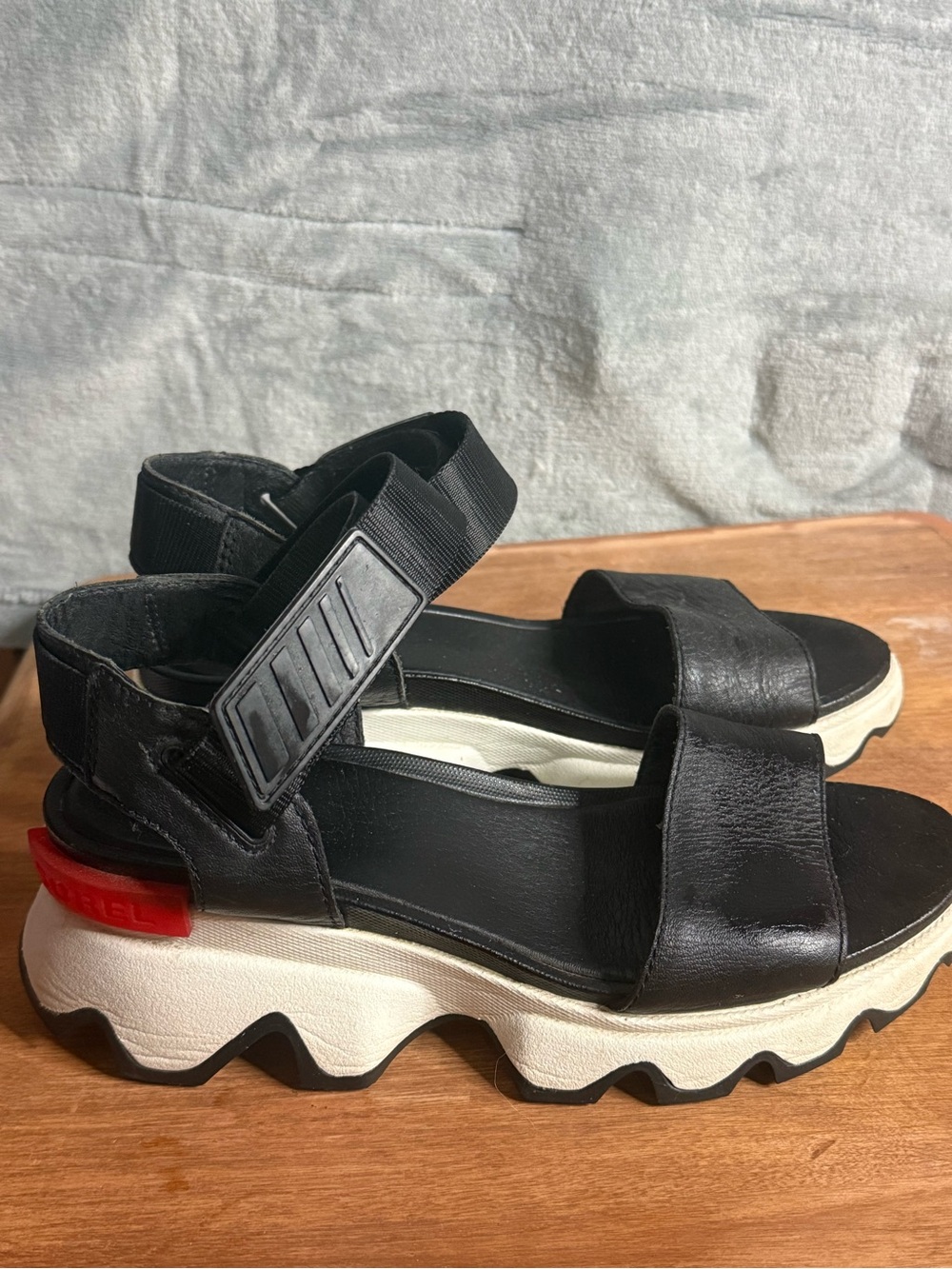 Sorel Kinetic Black Platform Sandals with White Sole - Women